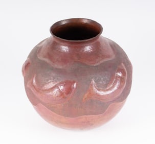 Hammered Copper Vessel with Fish Motif