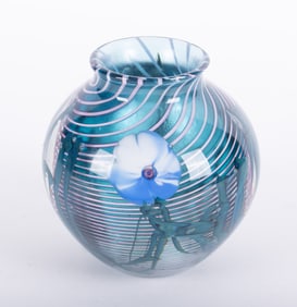 A Josh Simpson Floral Art Glass Paperweight Vase