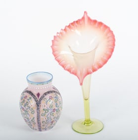 Bristol English Vase Along with a Trumpet Glass Vase