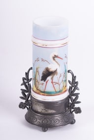 Smith Bros Hand Painted Glass Stork Vase