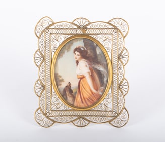 Miniature Painted Portrait in Filigree Frame