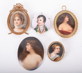 Five Painted Porcelain Miniatures featuring Franz Wagner 18th/ 19th Centuries