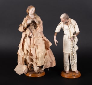 Two Large Antique Neapolitan Creche Figures, likely 18th Century