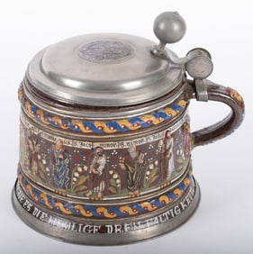 Pewter-Mounted German Stoneware Tankard in Creussen Style