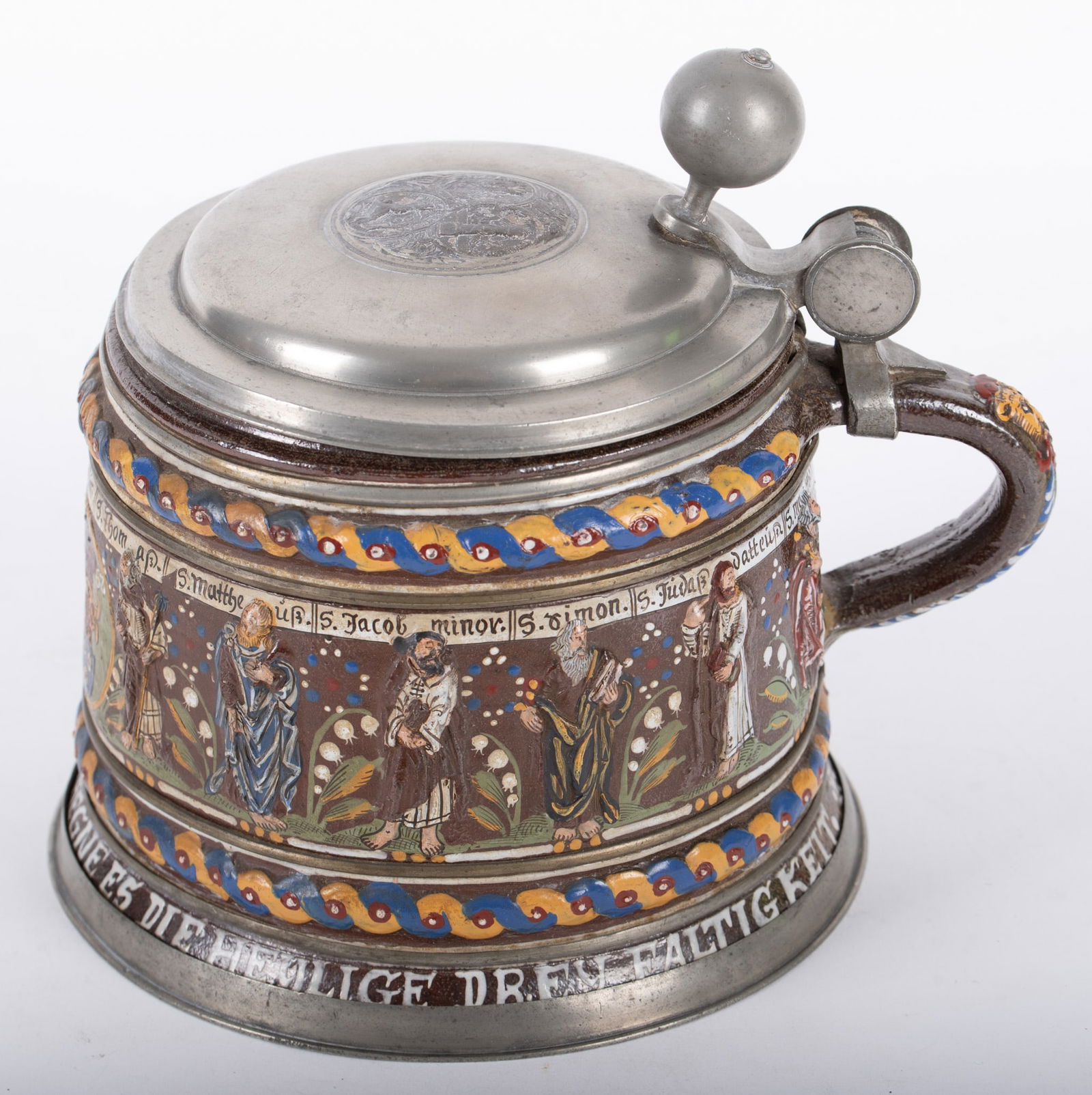 Pewter-Mounted German Stoneware Tankard in Creussen Style (1 of 4)