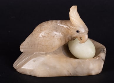 Italian Carved Stone Cockatoo Tray with Egg