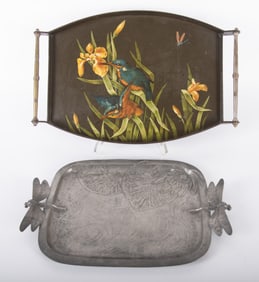 Two Trays with Birds and Dragonflies