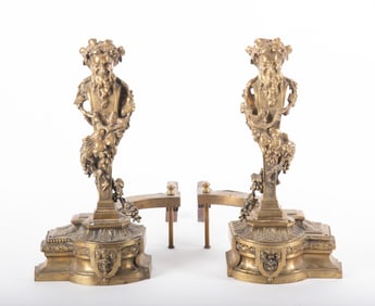Pair Of French Nineteenth-Century Figural Gilt-Bronze Andirons