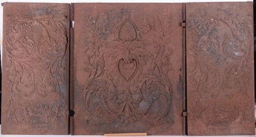 Antique French Three Panel Cast Iron Fireback