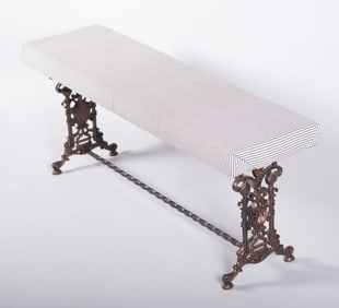 Art Deco Design Iron Bench Featuring Lion Heads and Typical Art Deco Motif