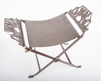 Vintage Iron Vanity Stool attributed to Oscar Bach