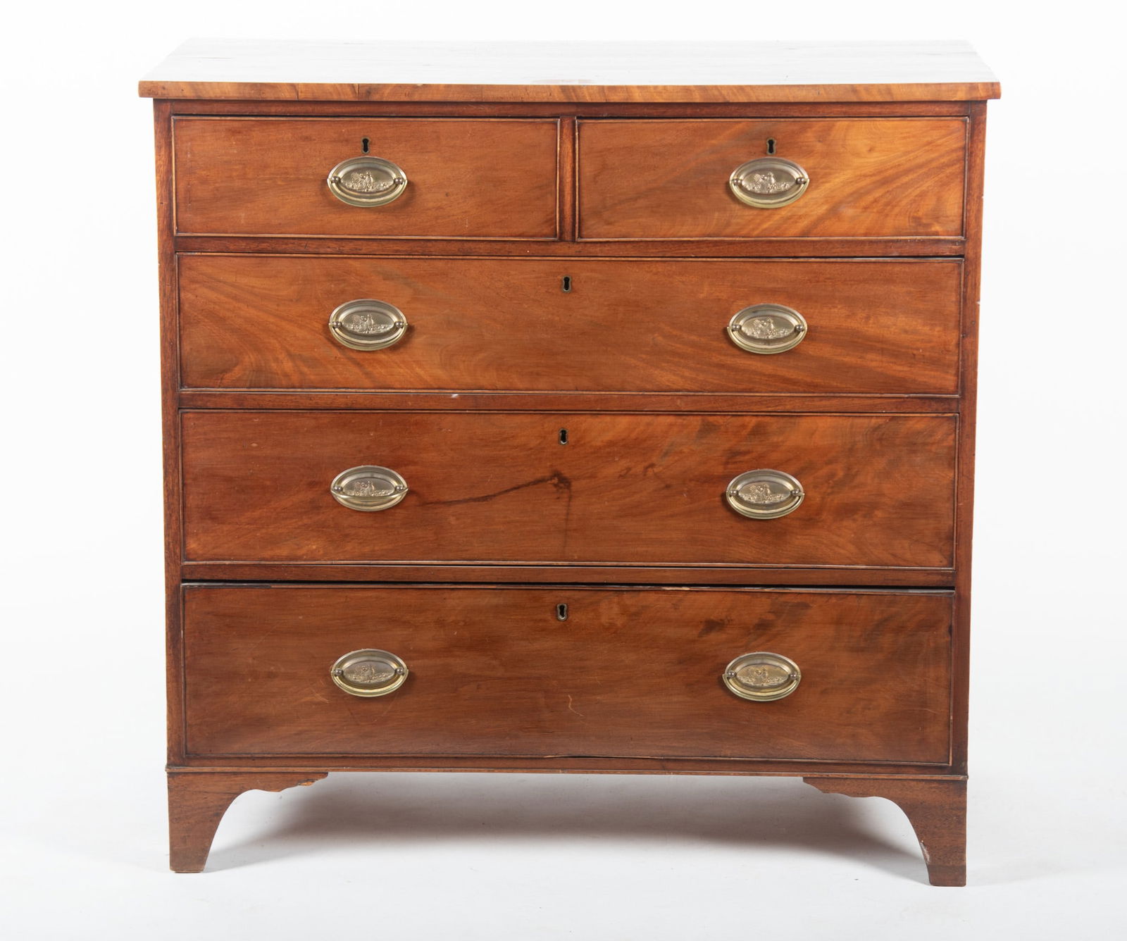 Antique English Georgian Chest: Antique English Georgian ChestRectangular top above a pair of short drawers and three long graduating drawers resting on shaped feet.40 x 41 x 19 1/2 inches