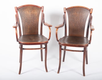 Pair Of Thonet Bentwood Open Arm Chairs