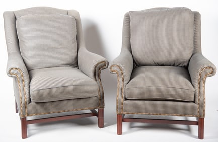 Pair Of CR Laine Chippendale Style Wingback Arm Chairs