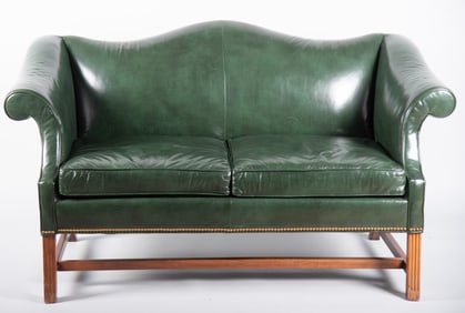 Knob Creek Modern Green Leather Upholstered Camel Back Sofa