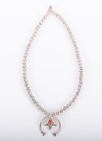 Navajo Sterling Pearl Necklace with Naja Pendant