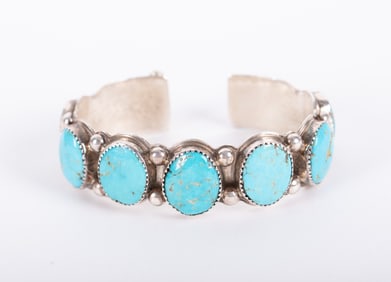 Navajo Sterling Silver and Turquoise Cuff Bracelet