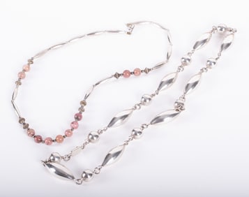 Vintage Mexican Sterling Necklace paired with a Sterling Rhodonite Necklace