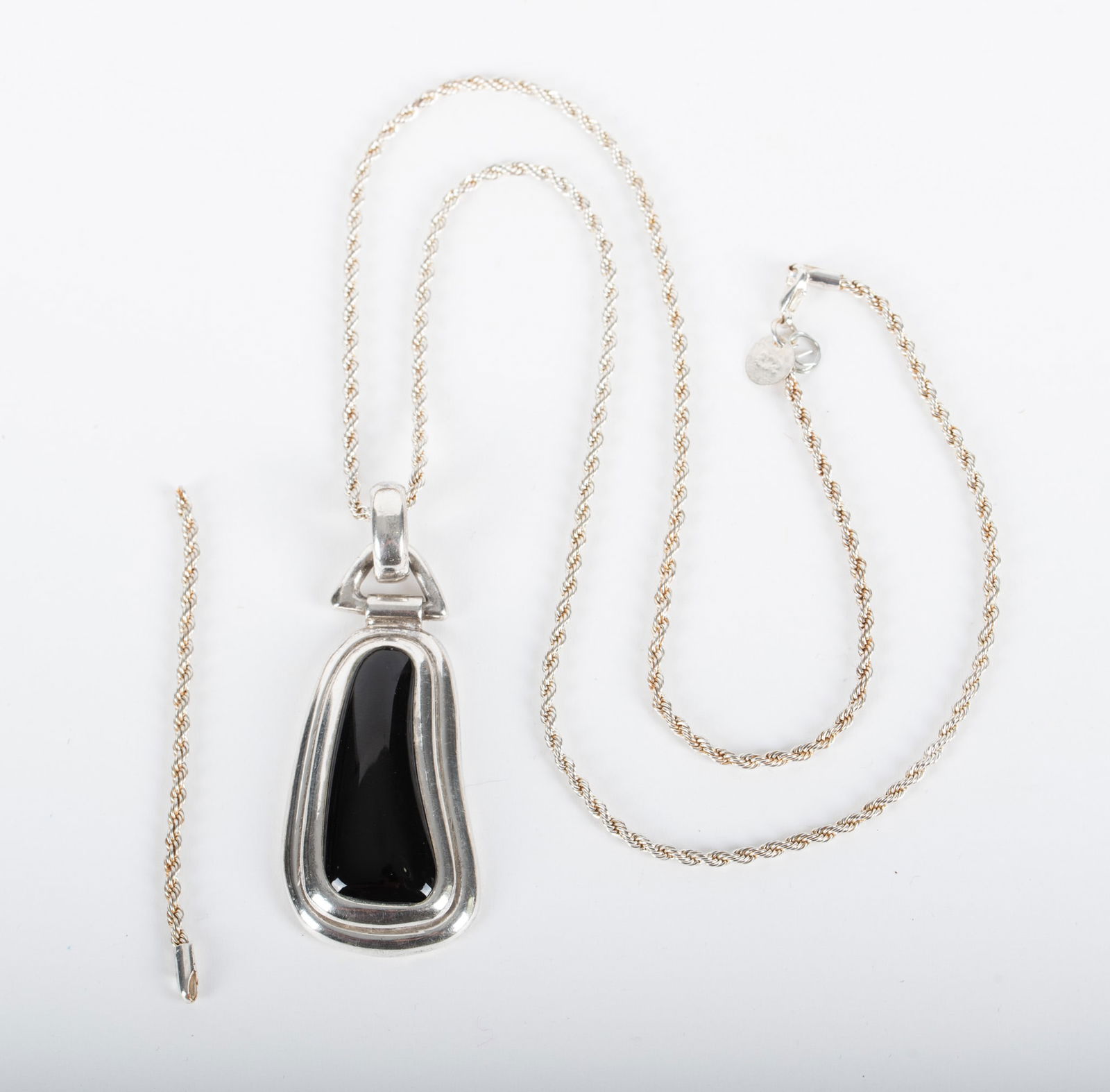 Sterling Silver Chain Necklace with Large Sterling and Onyx Pendant (1 of 1)
