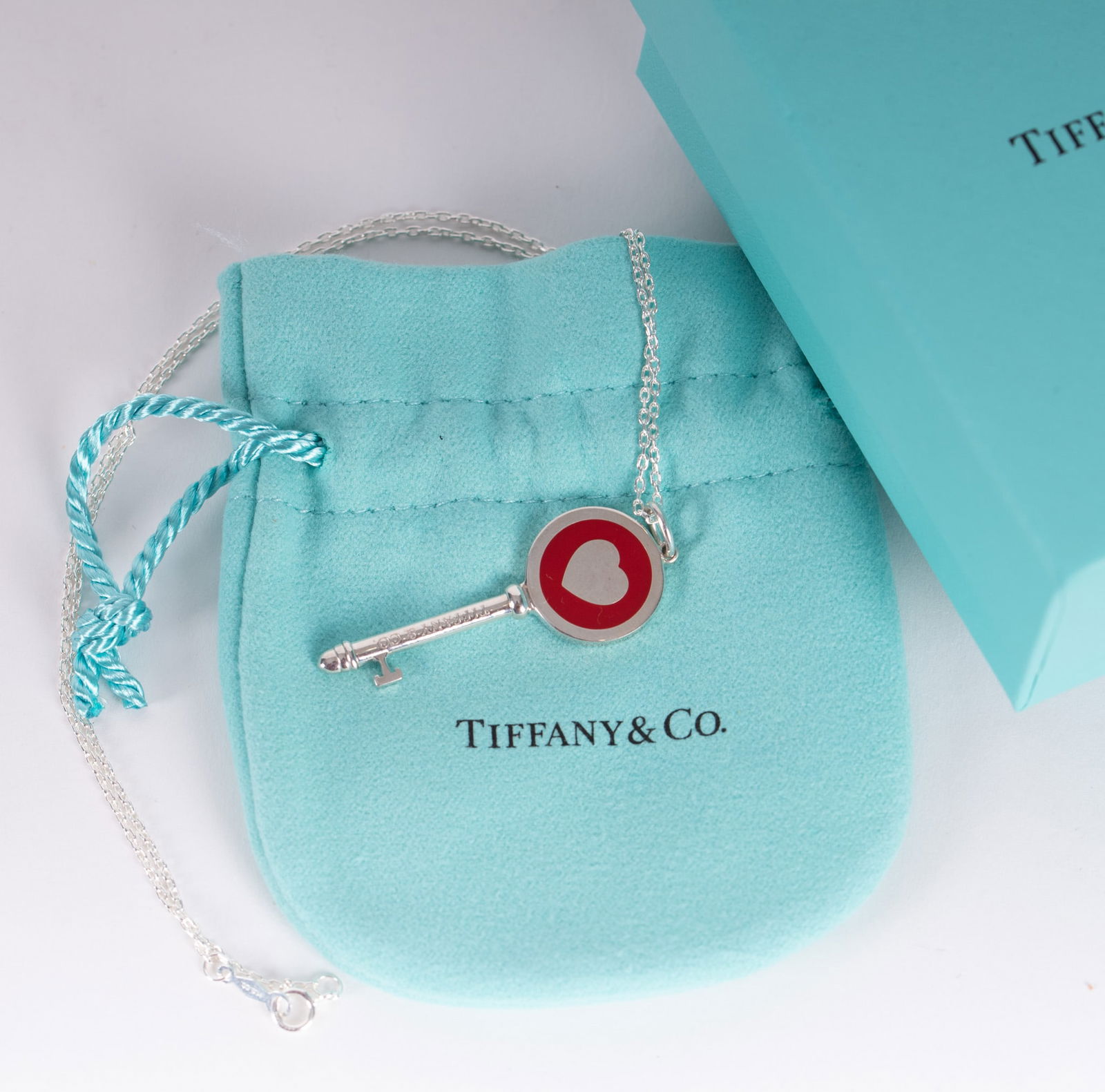 Tiffany & Co Sterling Silver Red Heart Key Pendant (1 of 3)