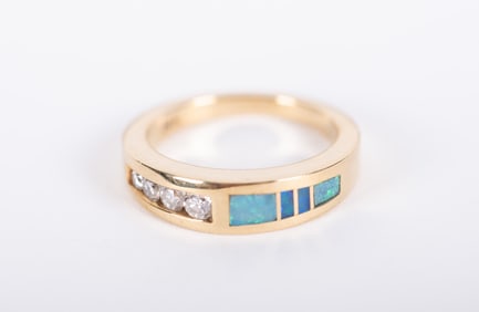 14K Yellow Gold Diamond & Opal Ring