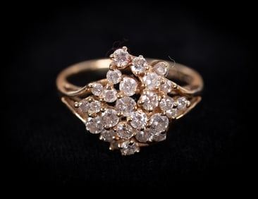 14K Yellow Gold Diamond Cluster Ring