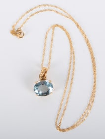 14K Yellow Gold Necklace With 3CT Blue Aquamarine