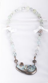 Designer Boulder Opal Necklace set in 14K Oxidized Gold