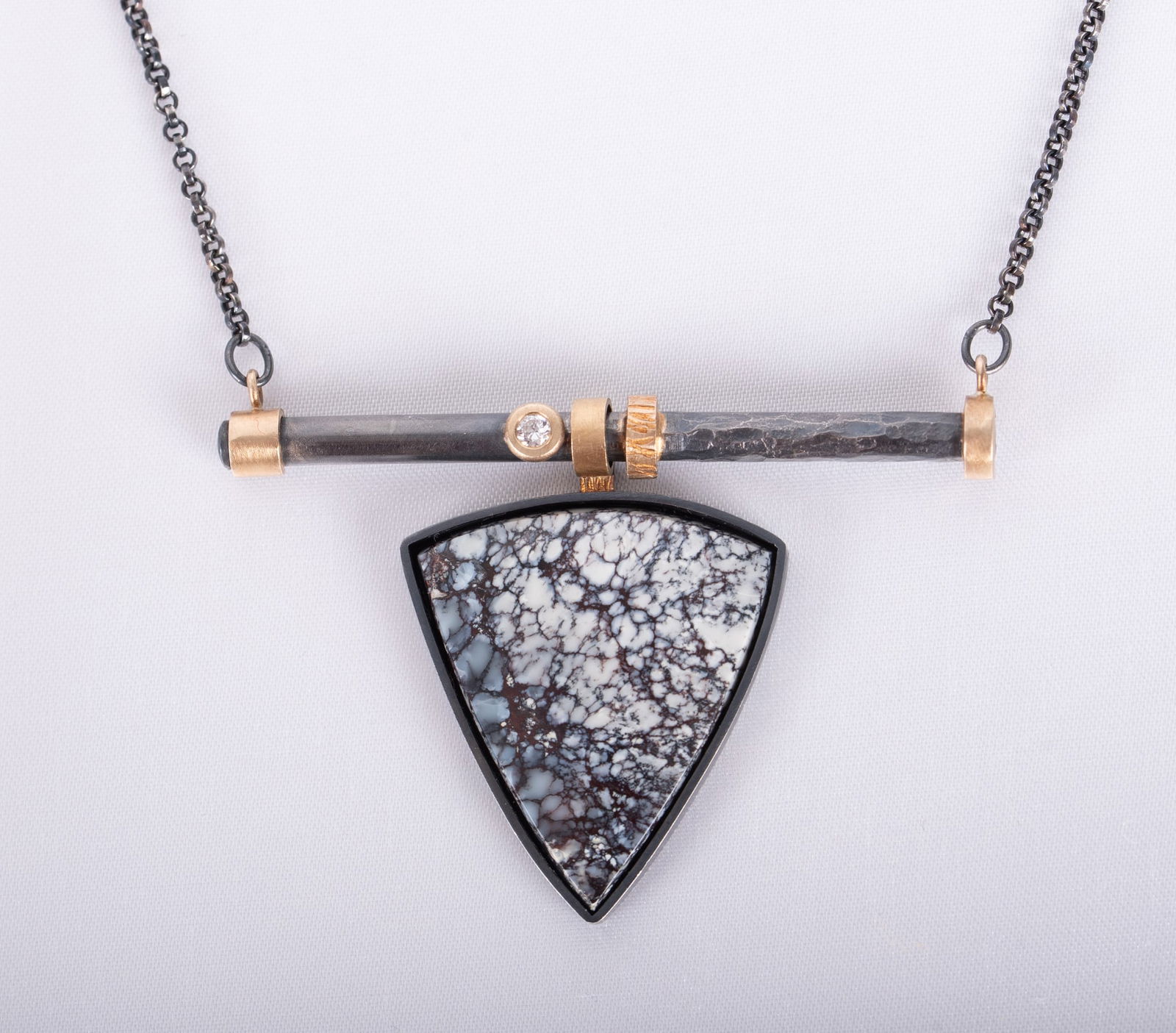 One of a Kind Necklace by Roger Rimmel 14K & Sterling 14K/Sterling: One of a Kind Necklace by Roger Rimmel 14K & Sterling 14K/Sterling This treasure, designed in house by Roger Rimmel for James Durbin Jewelers, is made with oxidized