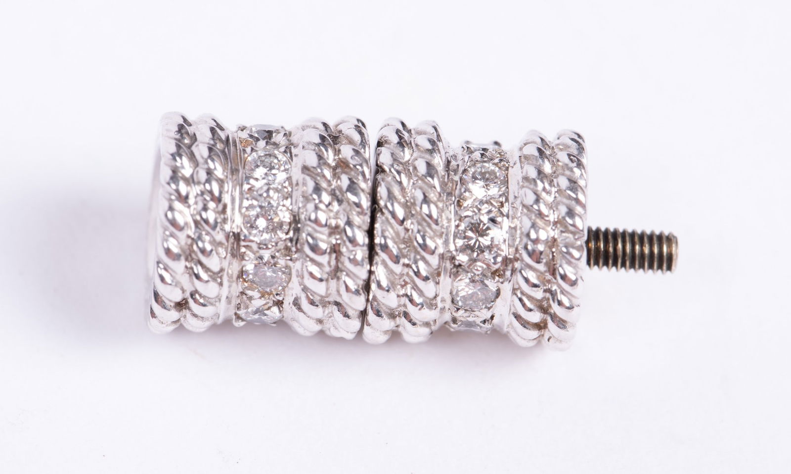 18kt White Gold and Diamond Bead Clasp: 18kt White Gold and Diamond Bead Clasp Cassis 18kt white gold and diamond bead or pearl clasp.
