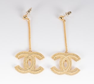 Chanel Gold CC Drop Pierced Earrings