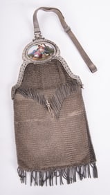 An Outstanding 800 Silver Mesh Bag with a Beautifully Enameled Centerpiece