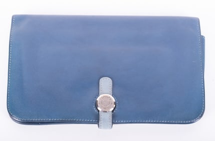 Hermes Vintage Dark Blue Calfskin Leather Wallet