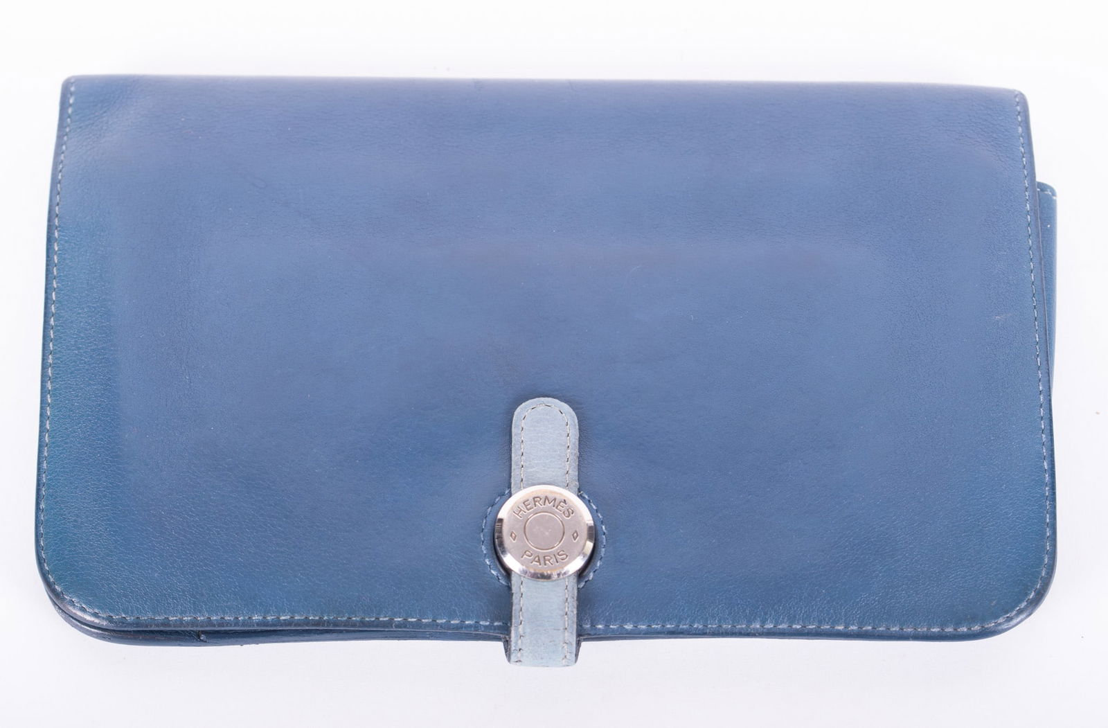 Hermes Vintage Dark Blue Calfskin Leather Wallet: Hermes Vintage Dark Blue Calfskin Leather WalletAuthenticity Certificate from Entrupy included. With removable zipped coin holder. 8 x 5 inches.