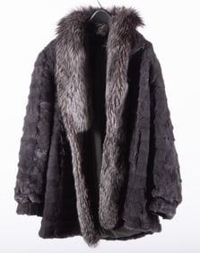 Blue Irish Dyed Mink Sections Stroller with Silver Fox Collar from Denmark/Finland