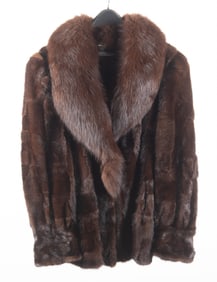 Natural Brown Mink Stroller with Mahogany Fox Collar, Made in Greece