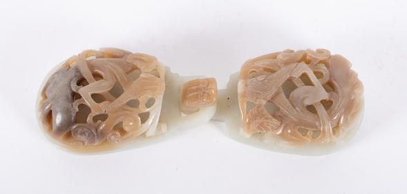 Two Piece Chinese Carved Jade Belt Buckle