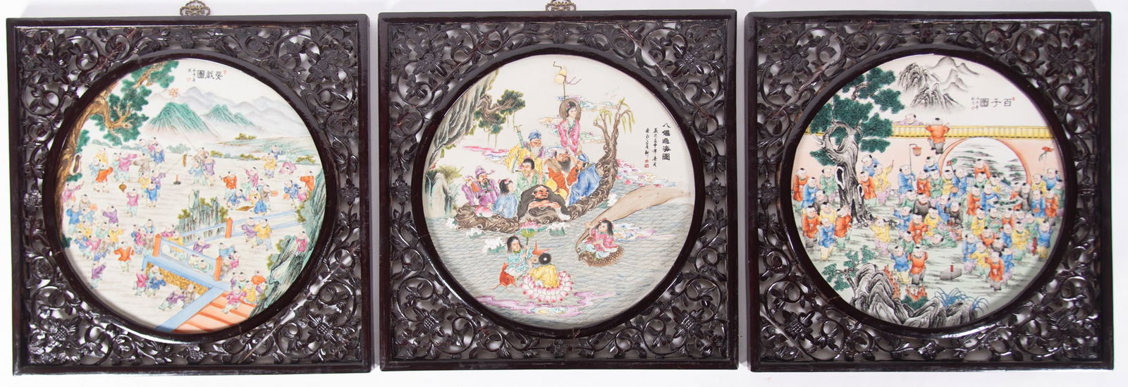 Three Chinese Porcelain Plaques in Wooden Frames (1 of 6)
