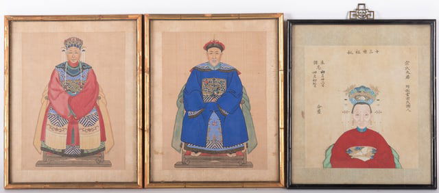 Three Chinese 19th Century Ancestral Portraits