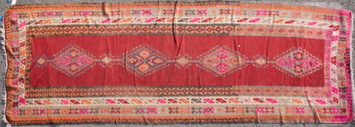 Hand Knotted Semi Antique Kilim Hall Rug