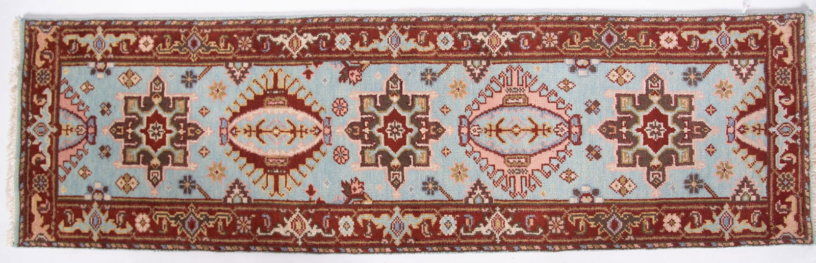 Handwoven Persian Serapi Runner: Handwoven Persian Serapi Runner Five alternating medallions and floral motifs throughout all centering a red foliate primary border. 2' 6" x 7' 10"