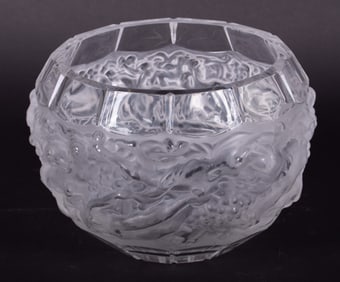 A Large French Frosted and Clear Crystal Bowl with Nudes