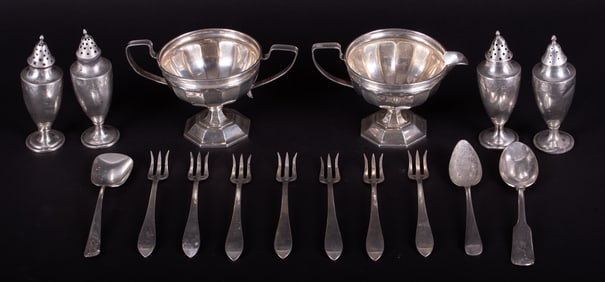 Collection of Sterling Dining Articles along with Two Silverplate Spoons