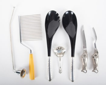 Silver Tableware Pieces Including a "Bruce Fox Charging Bull Carving Set"