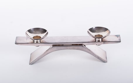 A Mid-Century Modern Plated Silver Candle Holder, Wilhelm Wagenfeld for WMF