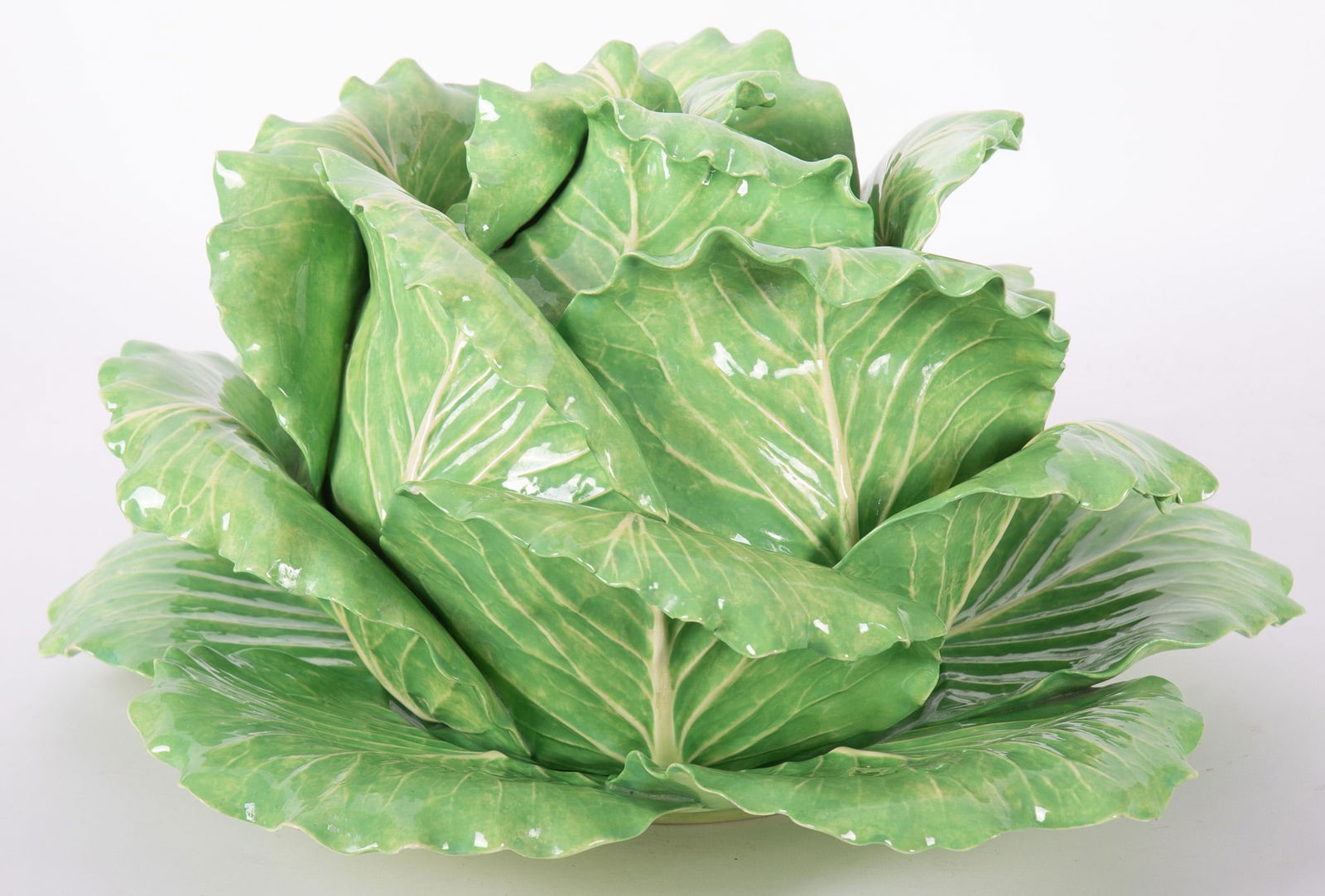 Vintage Dodie Thayer Lettuce Ware Tureen and Underplate: Vintage Dodie Thayer Lettuce Ware Tureen and UnderplateSigned on both the base of the tureen and the underplate Au Bon Gout, Palm Beach, June '71, Dodie Thayer. Three pieces include the underplate, th