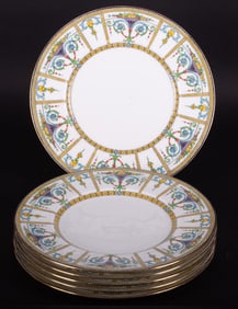 Six English Minton Enameled Porcelain Dinner Plates, Late 19th-Early 20th Century