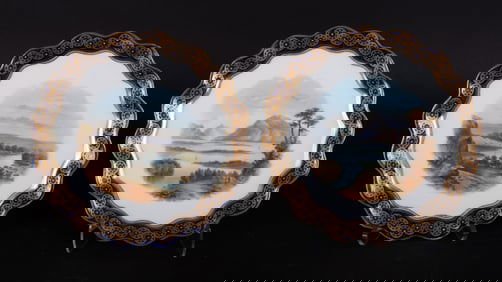 A Fine Pair of Antique Coalport Porcelain Cabinet Plates