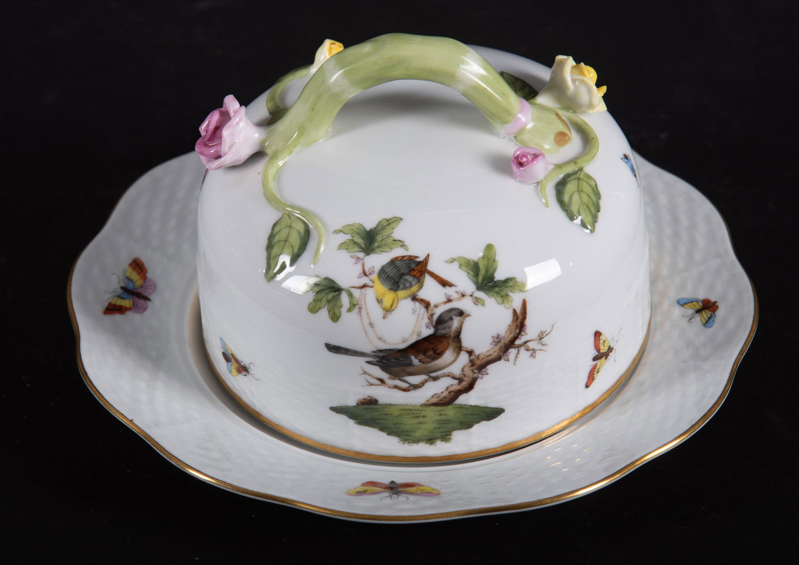 Herend Rothschild Bird Pattern Covered Butter Dish (1 of 4)