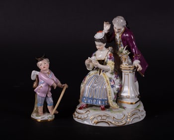 Two Meissen Figurines, Couple with Love Letter and a Cupid in Disguise
